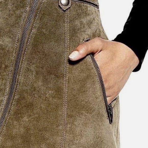 BLANK NYC Run For It Taupe/Olive Asymmetrical Zipper Suede Leather Mini Skirt - Picture 6 of 10